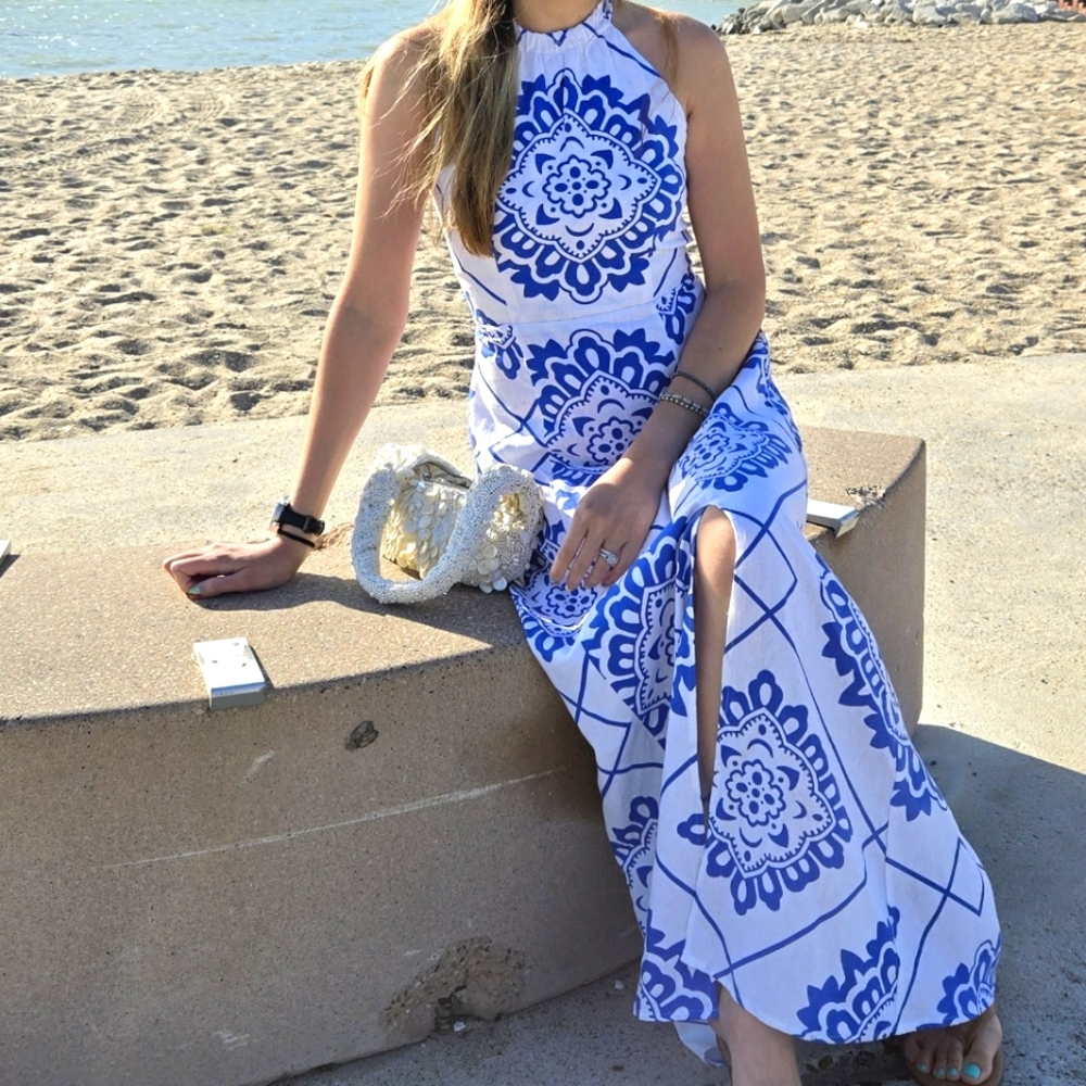 1. State Blue and White Floral Maxi Dress